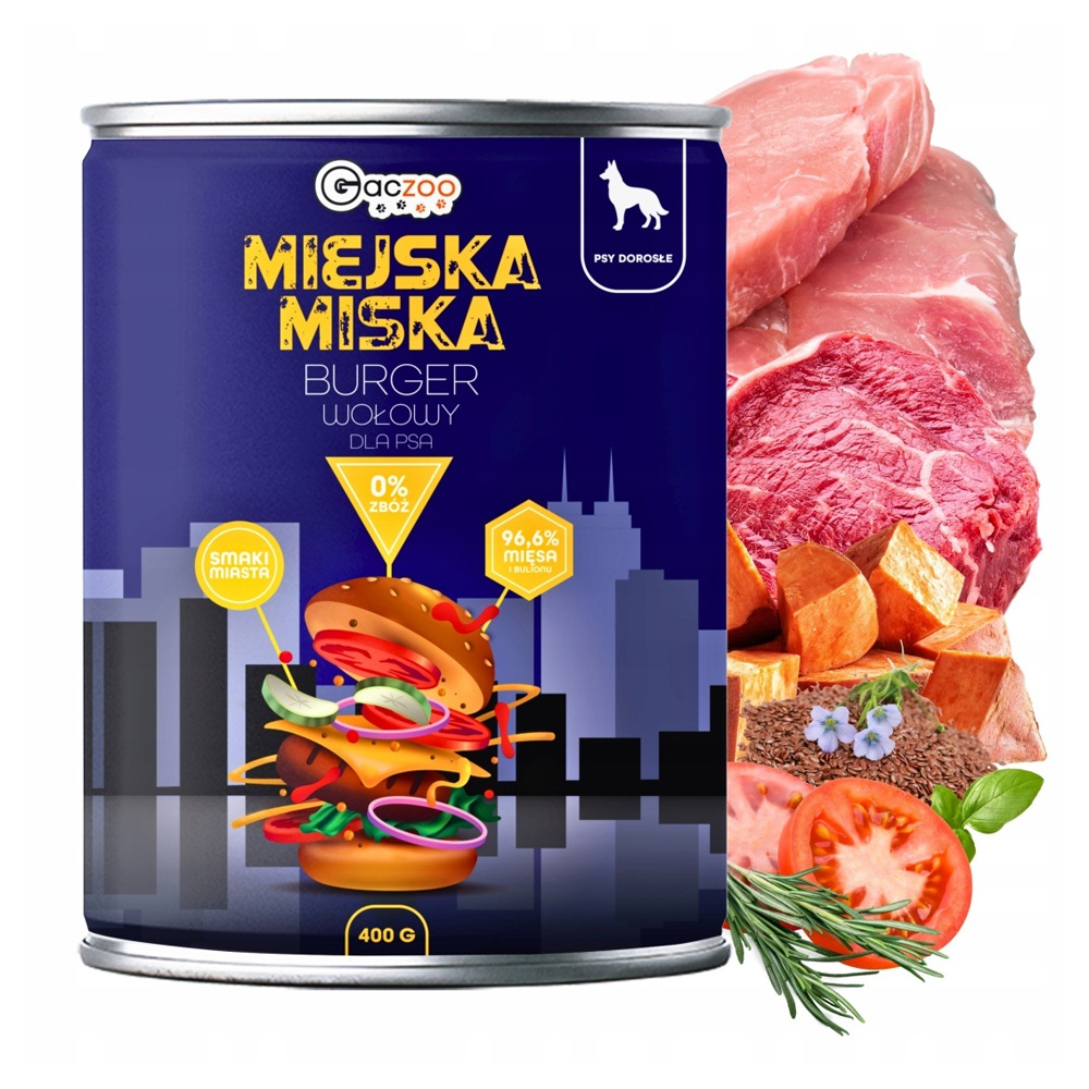 Gaczoo Miejska Miska karma mokra dla psa Burger wołowy Style 3x400g